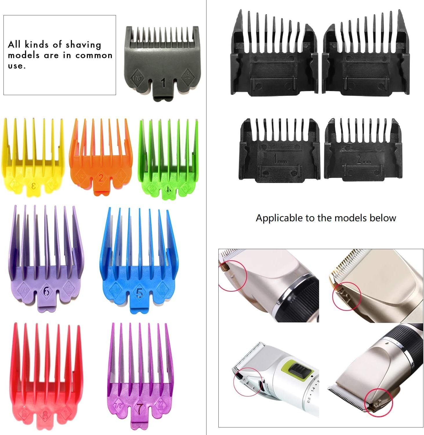 SUNJCO 12 Pack Clipper Guards Set for Limural K11S/ Novah HCL-001/ Surker K7S/K9C/K9S - 1/24" to 1", Multiple Colors