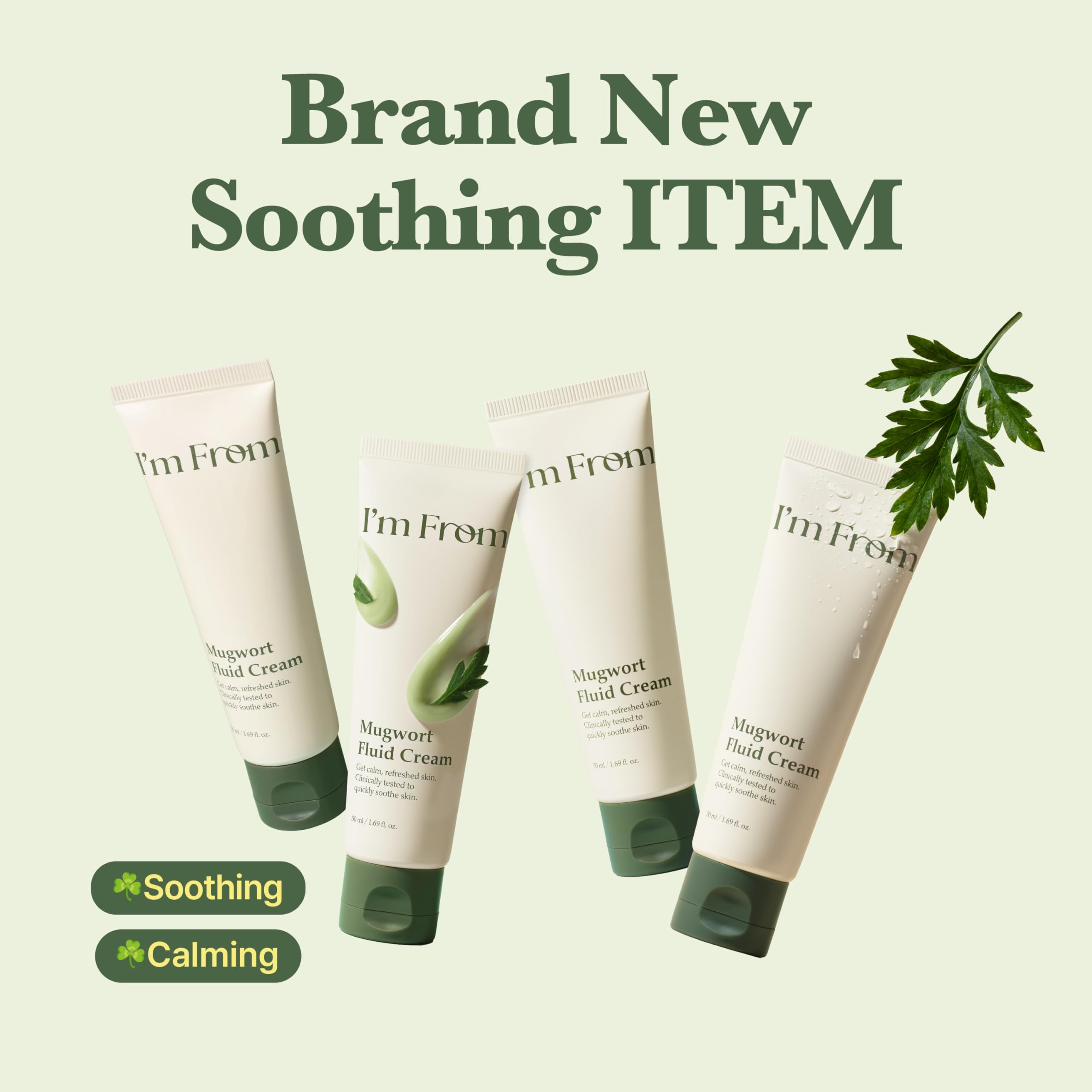 I’m From Mugwort Fluid Cream, Lightweight Calming Moisturizer, Hydrating & Skin Balancing, Sensitive Skin, Vegan Korean Skin Care 1.69fl.oz