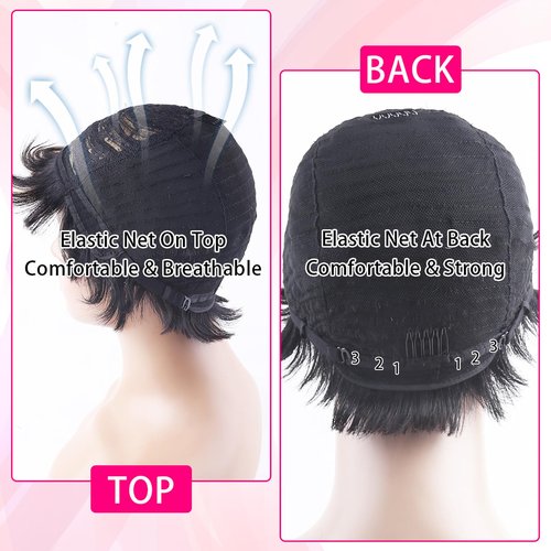 Short Layered Pixie Cut Wig Human Hair for Black Women Multicolor Brazilian Virgin Straight Human Hair Pixie Wigs with Bangs Glueless None Lace Front Full Machine Made Wigs Black and Blonde 1B27