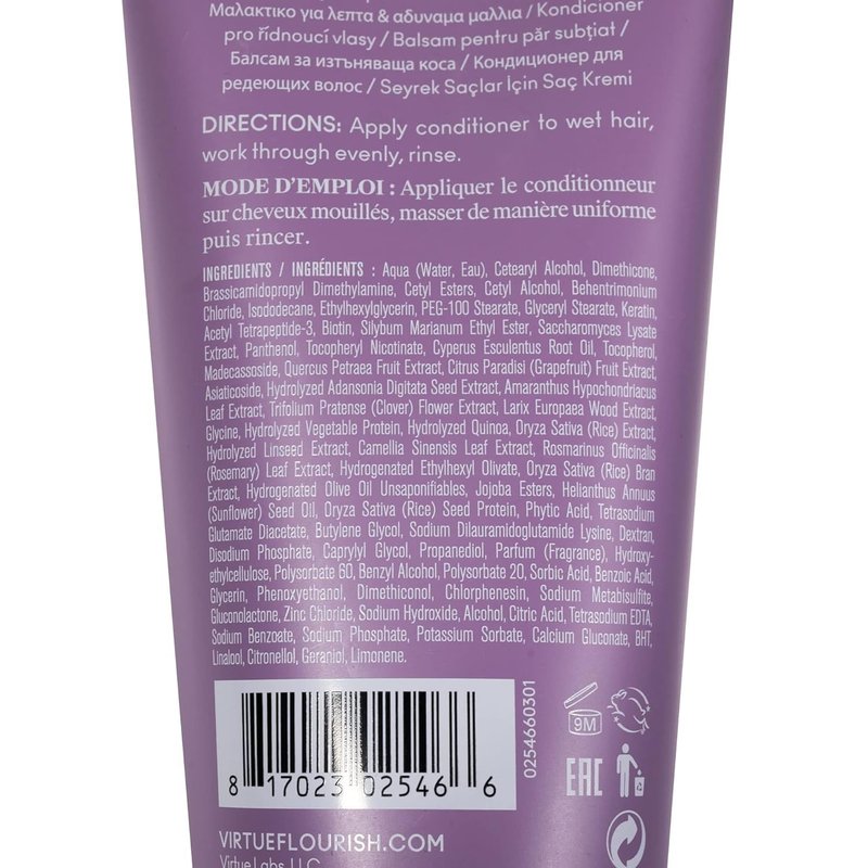 VIRTUE Flourish Conditioner - Sulfate-Free Hair Growth Formula for Fine, Thinning Hair | Color Safe, Detangles & Thickens