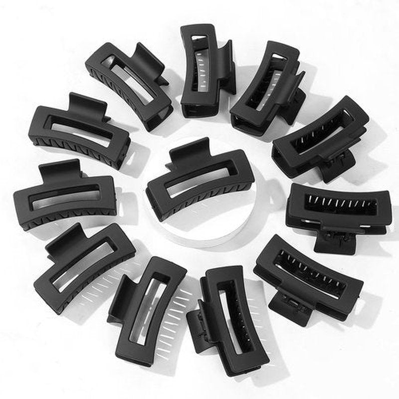 Sisiaipu 3.5 Inch Medium Hair Claw Clips 12 Pcs Square Claw for Thick and Thin Hair Rectangular Rectangle Hair Clips Jaw Clips Bulk Hair Accessories for women and Girls (Black)