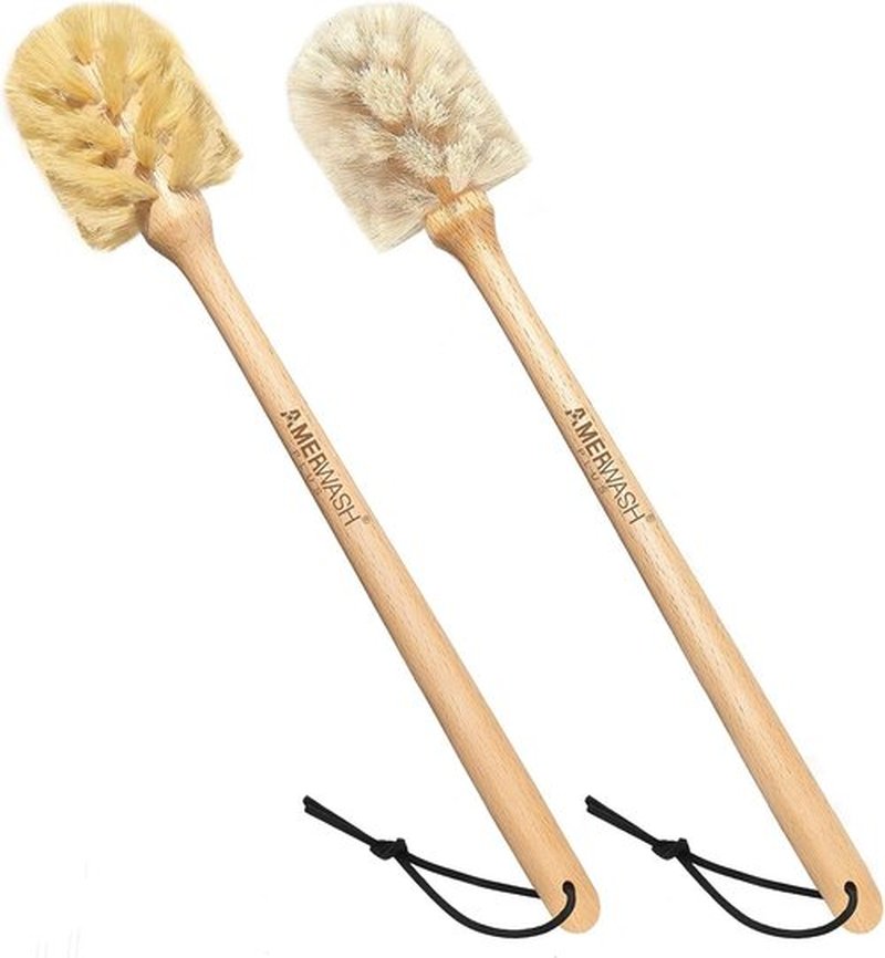 Natural Bristle Bottle Brushes by [Brand Name] - 13.75-Inch Wood Handle for Cleaning Jars, Glasses & Vases | 2-Pack