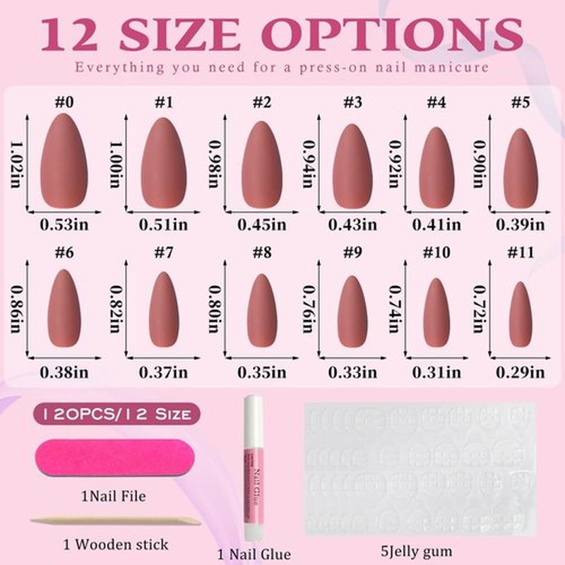 120pc Brown Press on Nails Medium Almond Fake Nails with Glue Tabs, Medium Nails Press ons Nail Almond Glue on Nail Brown Acrylic Nail XS Stiletto Matte False Nail Women Artificial Fingernails