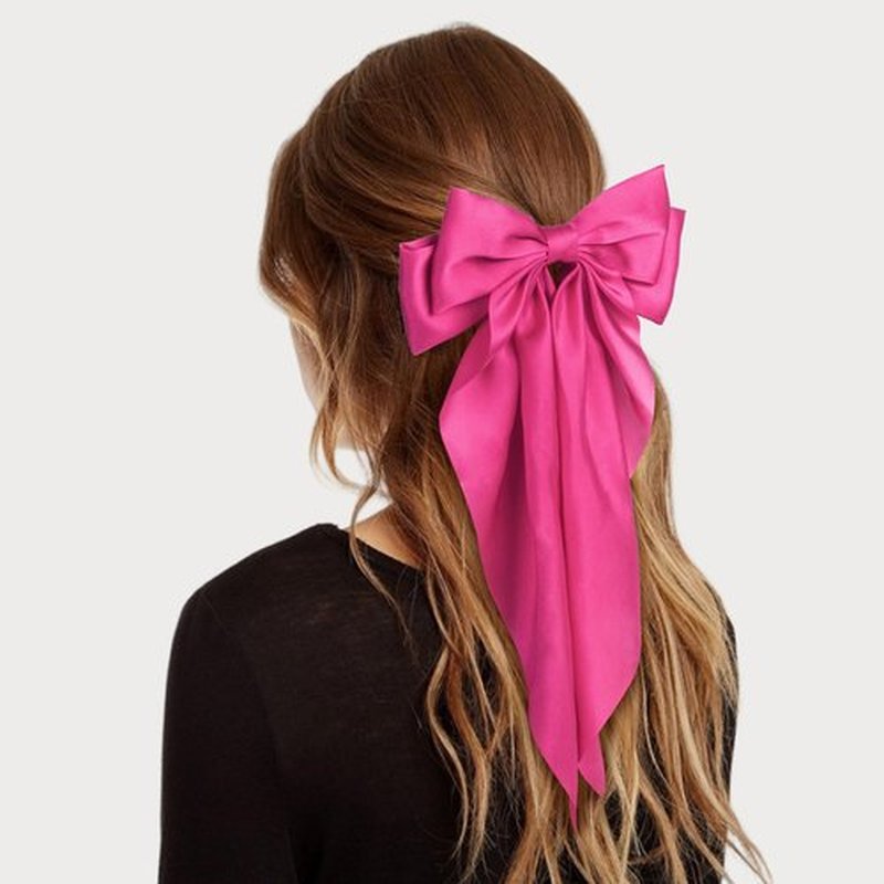 MIKONIKO Silky Satin Hair Bows for Women Girls - 4PCS Ribbon Bows for Hair, Big Bow Hair Clips with Long Tail, Barrettes - Cute Hair Accessories Gifts (Hot Pink, Light Pink, Royal Pink, Beige)
