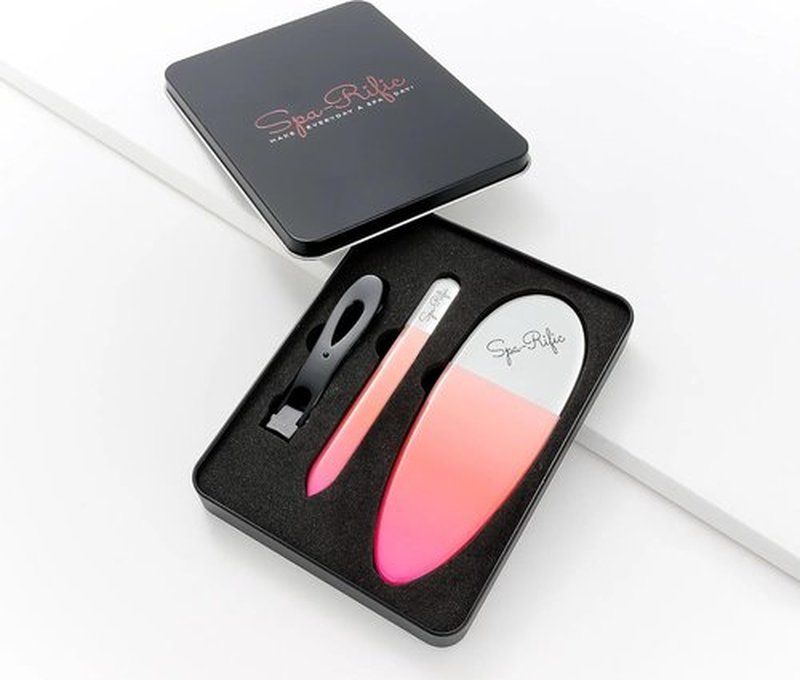 Spa-Rific 3pc Nail Clipper Set - Ultra Wide Jaw Clipper & Glass Files in Coral Pink Ombre