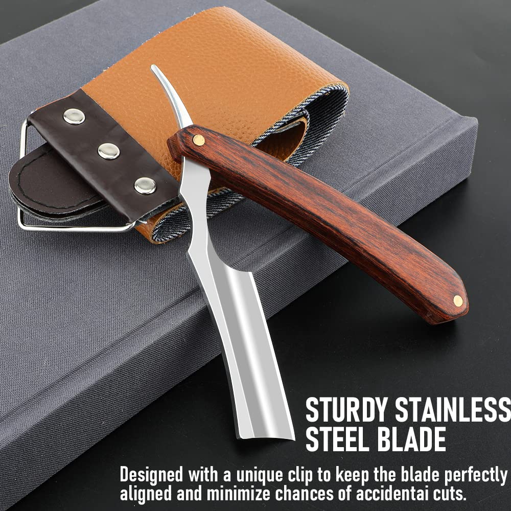 Professional Straight Razor with Strop - Straight Edge Barber Razor Premium Stainless Steel Shaver with Shaving Strop for Men Home & Salon Grooming Using (NO.157)
