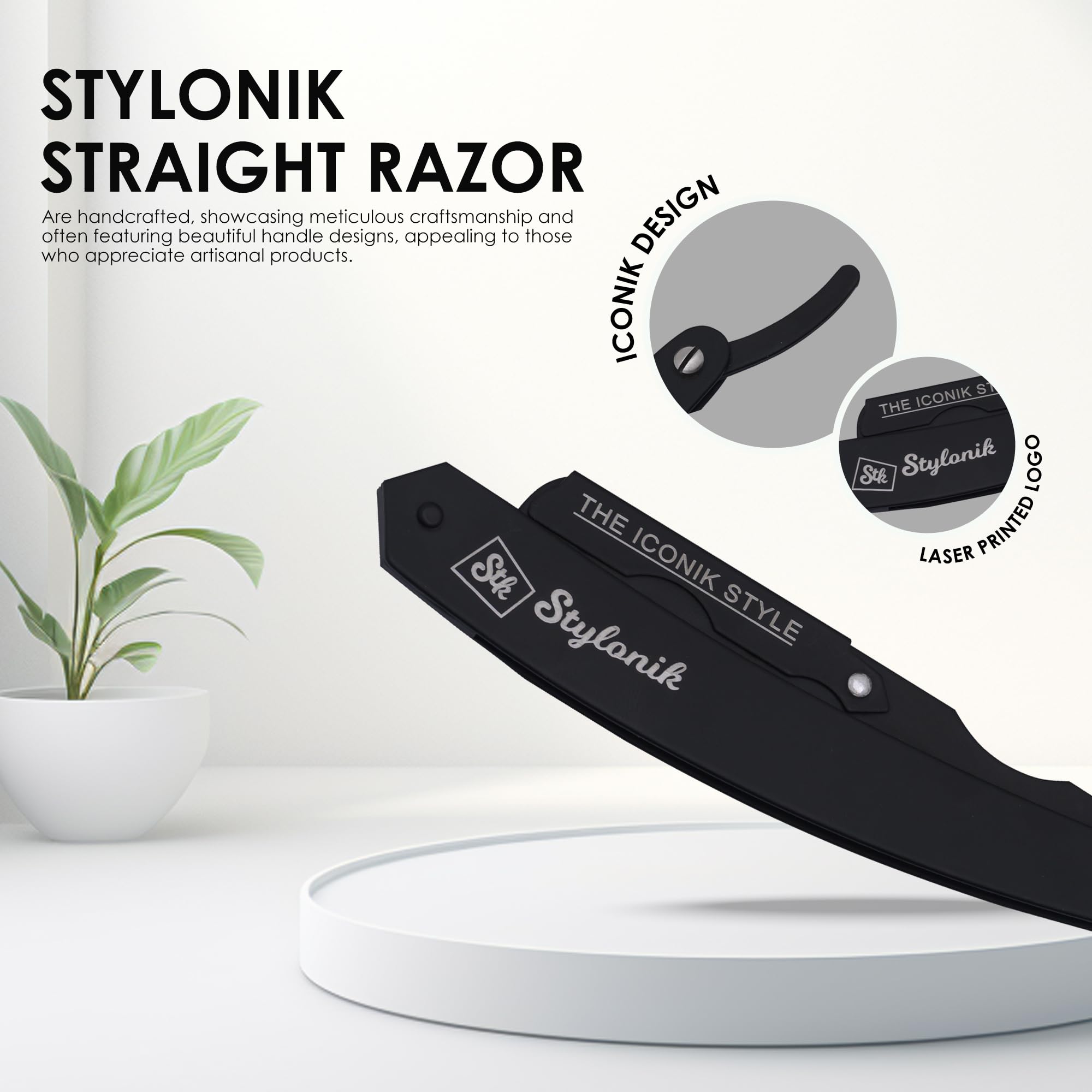 Stylonik Professional Straight Edge Barber Razor – 60 Single/30 Double-Sided Stainless Steel Blades for Men & Women, with Leather Case (Matt)