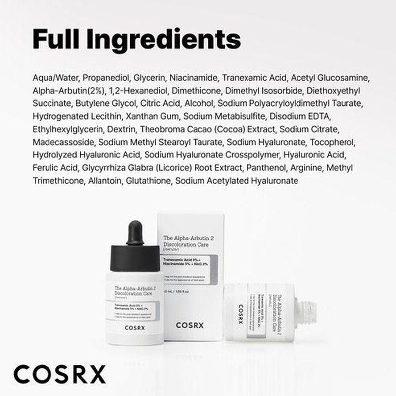 COSRX 2% Alpha Arbutin Discoloration Care Face Serum with Niacinamide, Glutathione & Tranexamic Acid, 1.7 fl oz – Serum for Face, Korean Skin Care