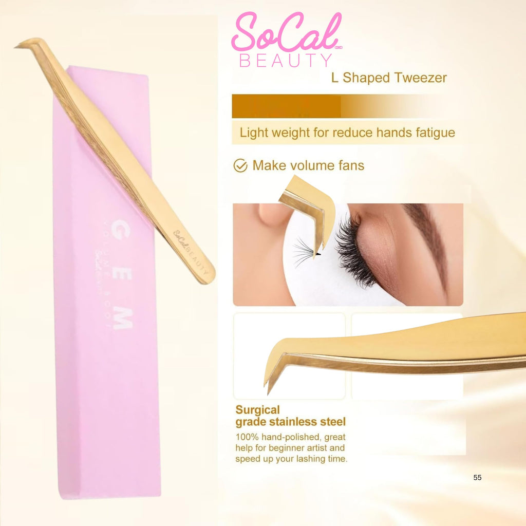 Bae XL Volume Boot Tweezer by SoCal Beauty - Professional Lash Extension Tool for Mega Volume Fans, Extra-Long Gold Tweezers with MM Measurement - Lash Artist Essential
