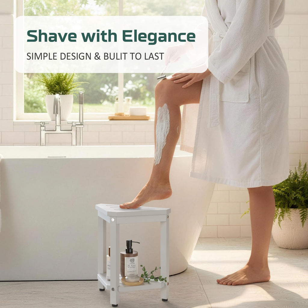 Waterproof Shower Foot Rest 14in, HDPE Small Stool for Bath Corner, White