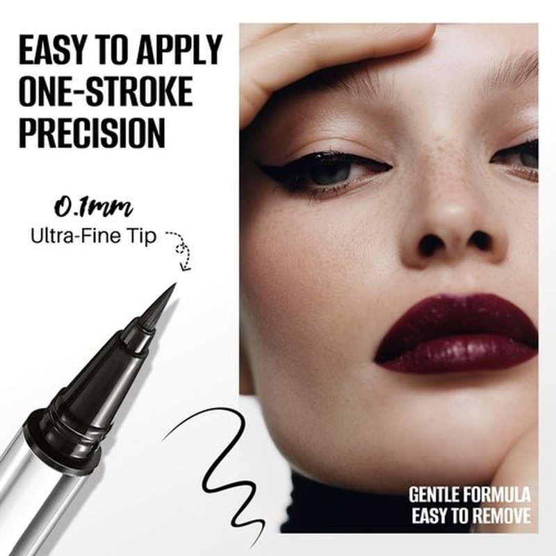 Skiennix Liquid Eyeliner - Waterproof Intense Black, Ultra-Fine Tip, Smudge-Proof, 0.6ml