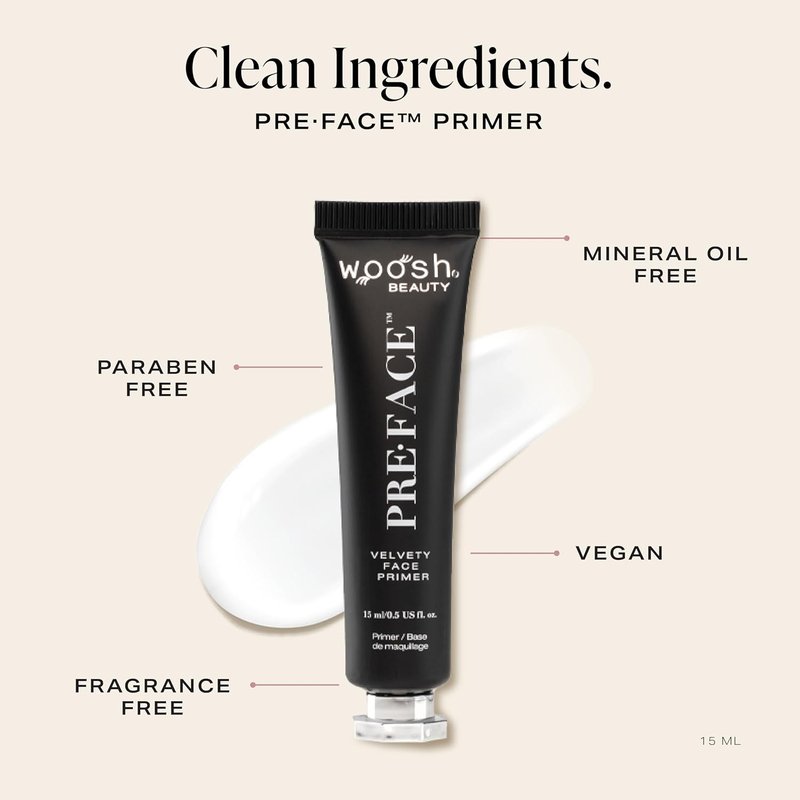 Woosh Beauty Pre•Face Primer - Hydrating, Long-Lasting Vegan Formula | Pore Minimizer (Travel Size, 15 ml)