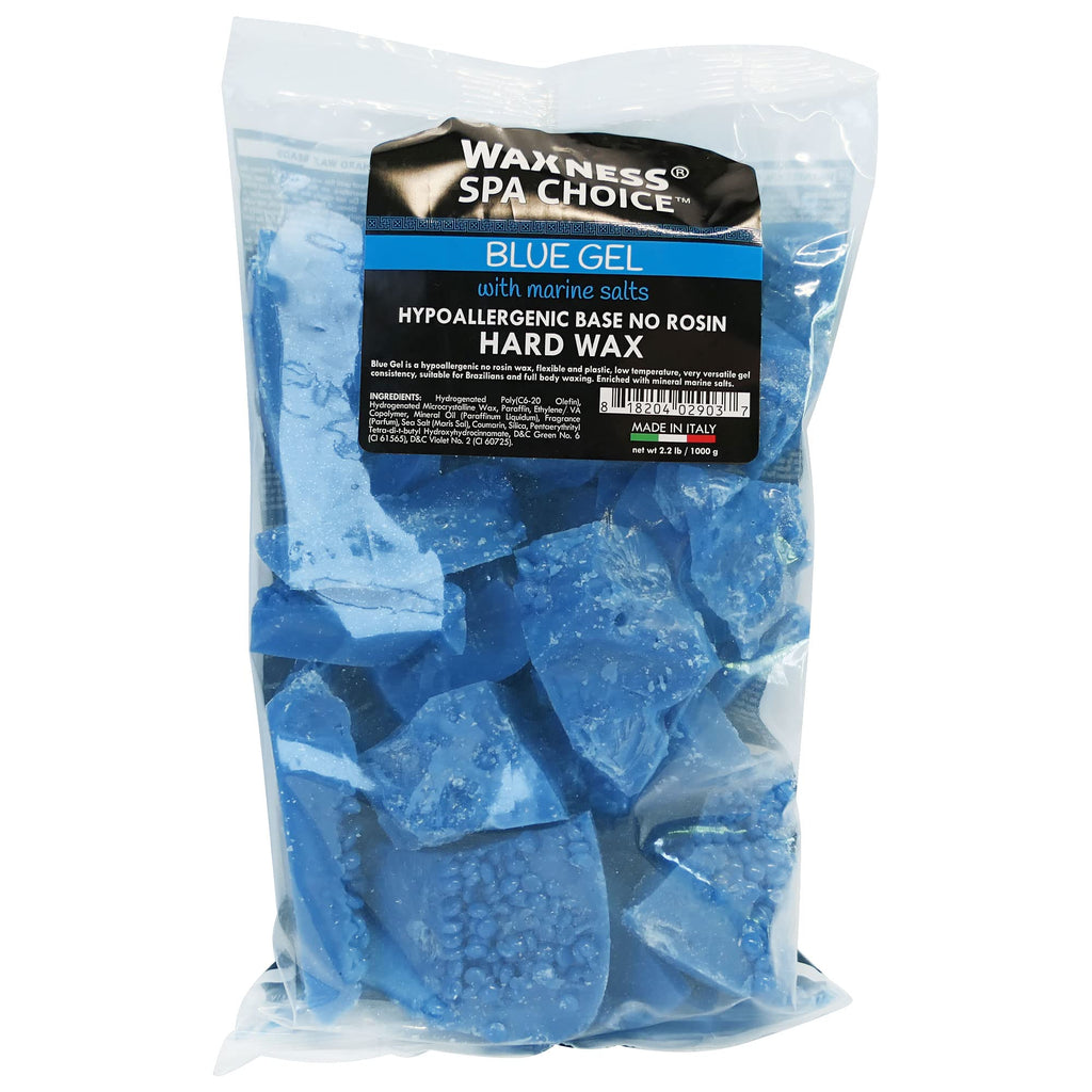 Waxness Spa Choice No Rosin Blue Gel Hard Wax Beads with Marine Salts 2.2 lb / 1 kg Pack of 2