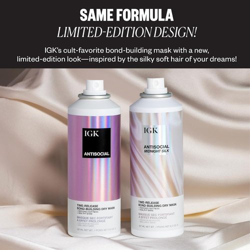 IGK Antisocial Dry Hair Mask - Leave-In Overnight Bond-Building Treatment for Dry Hair & Extensions | Hydrates & Repairs | 5oz (Pack of 2)