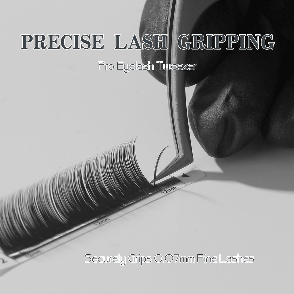 GöSol Pro Lash Tweezers for Eyelash Extensions, Professional Expert Eyelash L-shape Tweezers for High Precision Pick/Fan/Wiggle/Apply; 420 Stainless Steel Lash Tweezer for Volume & Classic Lashes