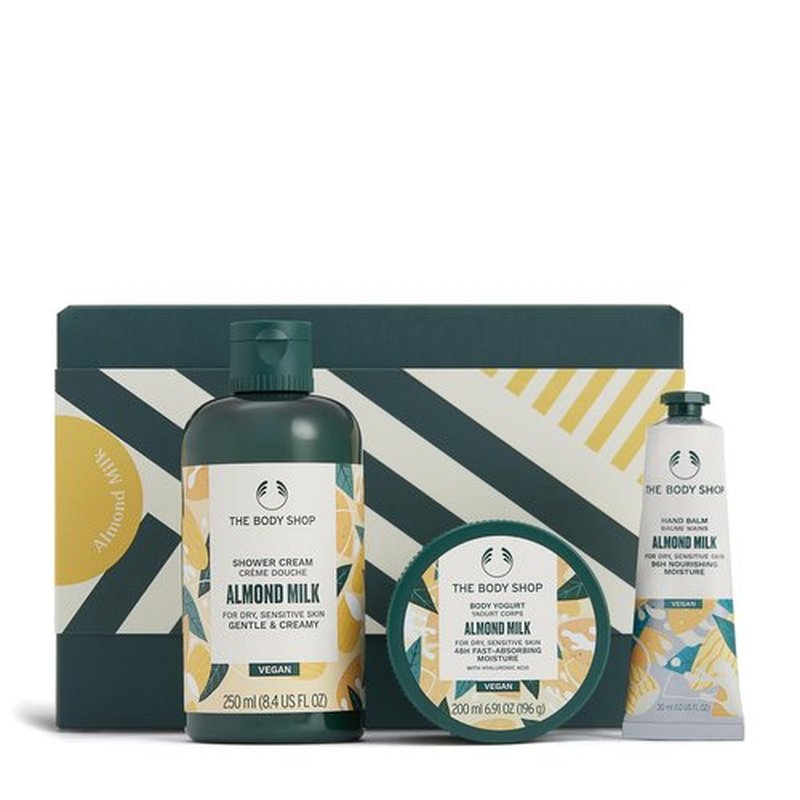 The Body Shop Almond Milk Gift Set - 3 Piece Set, Includes Shower Cream, Body Yogurt, Hand Balm, Vegan