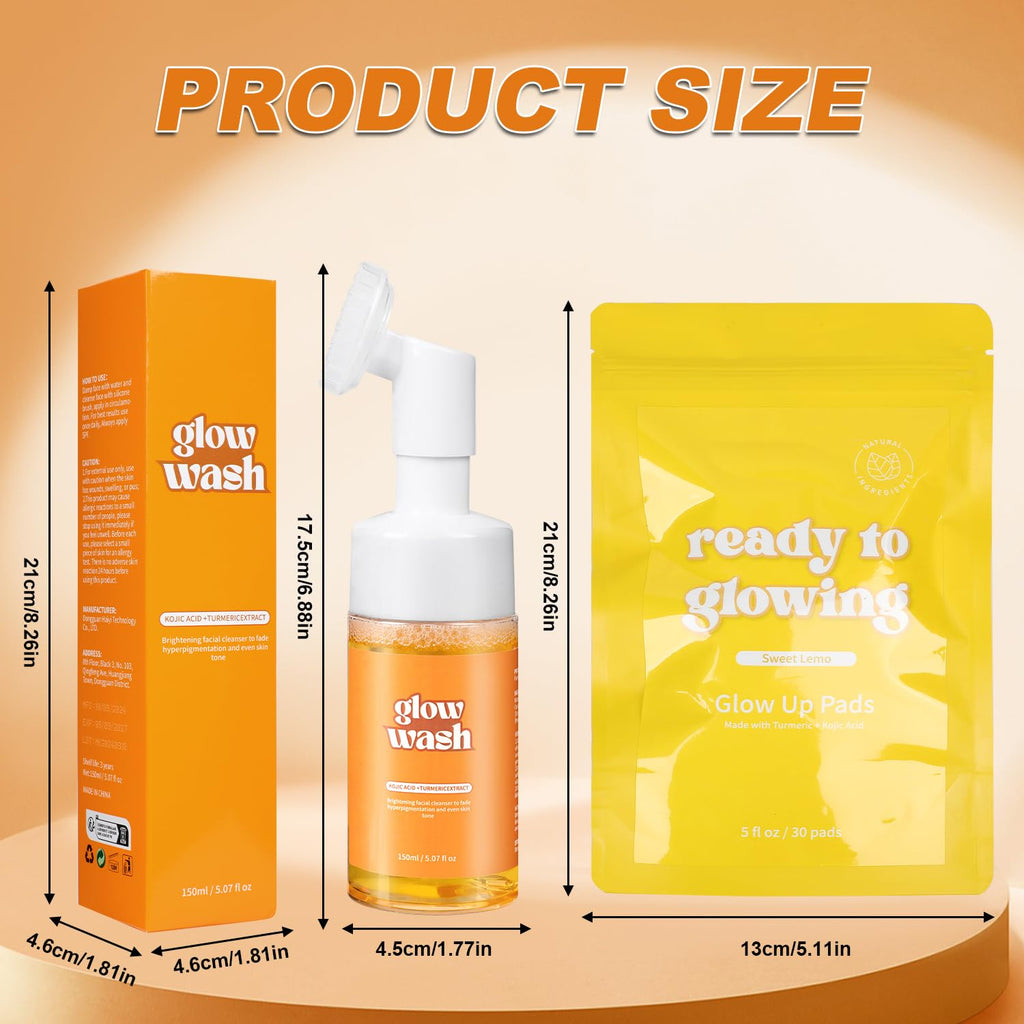 Turmeric Face Wash+Turmeric Cleansing Pads,100% Natural Turmeric Cleansing Pads, Reduce Blemishes & Dark Areas,Daily Cleansing,Cleans the Skin, Gentle Skin Care(1Set)
