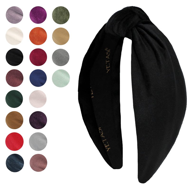 YETASI Velvet Black Headbands for Women, Wearable All Day, Trendy Womens Headbands are Knotted Headband for Women's Hair, Cute Top Knot Fashion Designer Girls Head band