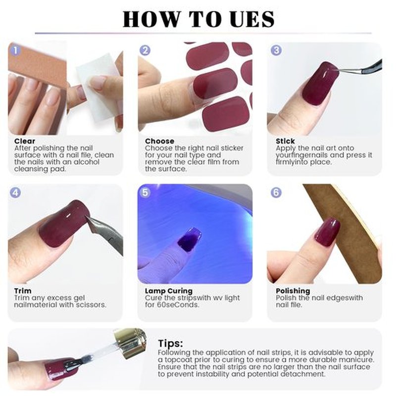 Oauee Semi Cured Gel Nail Strips | 20 Gel Nail Stickers | for Uv/Led Manicure Lamps | Salon Quality, Easy Application and Removal(Red Gradient Color)