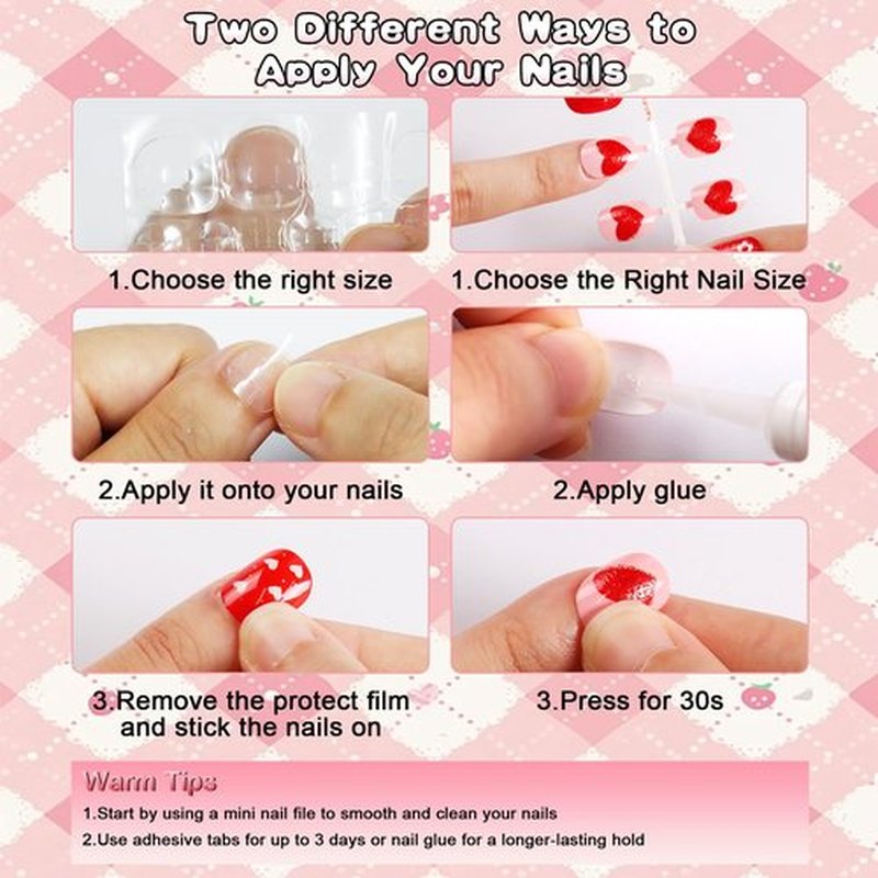 SIUSIO 3Pack Children Acrylic Fake Nails, 72pcs Press on Full Cover Glitter Short Red Heart False Nail Art Kits Set with Sticker Tabs Nail Glue for Kids Little Girls Christmas Gifts - Blossom Sweetie
