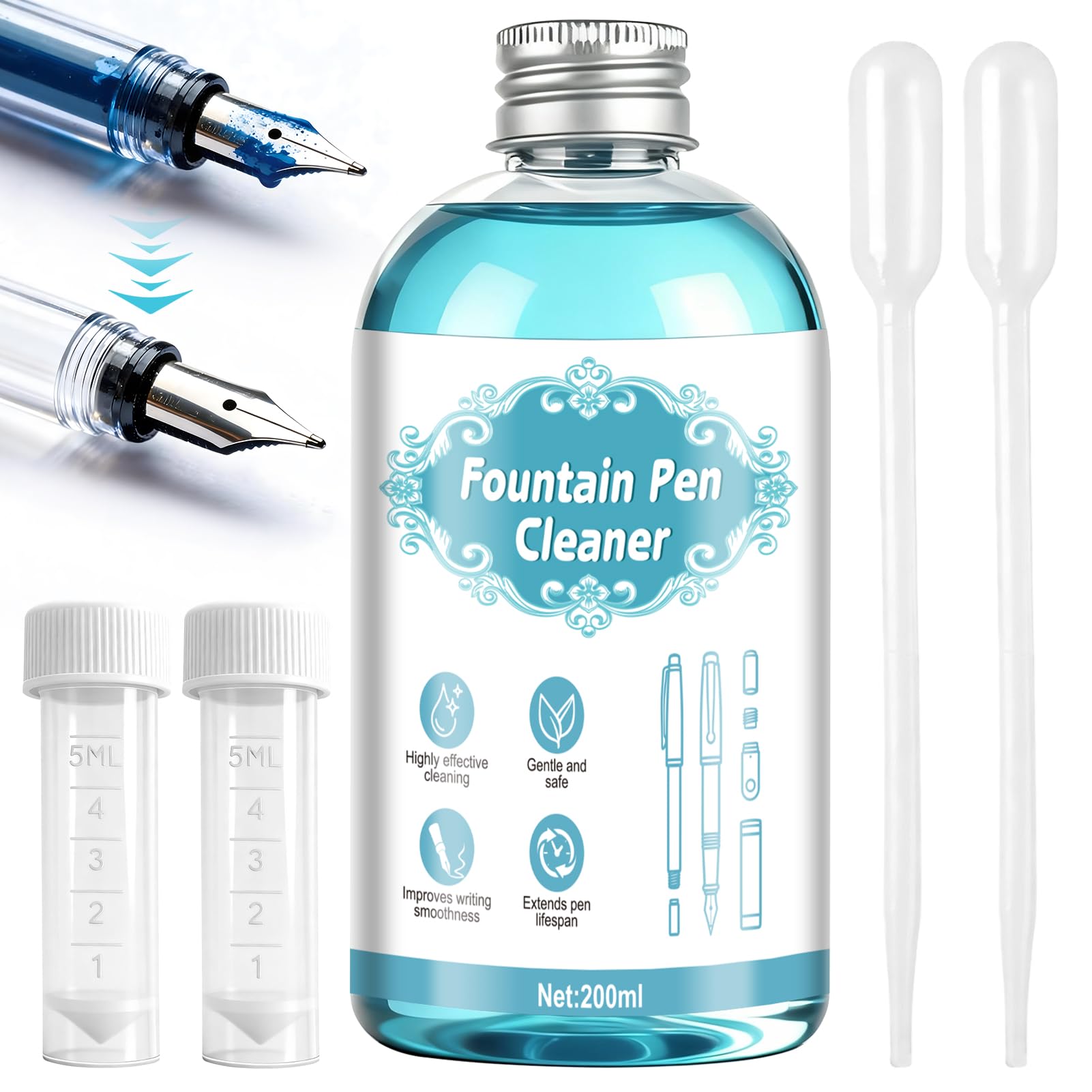Fountain Pen Cleaner, Fountain Pen Cleaning Kit, Effective Cleaning, 200ml