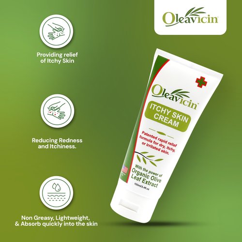 Oleavicin Organic Extra Strength Anti-Itch Cream for Dry, Itchy Skin Relief Natural Fungal & Rash Treatment with Olive Leaf Extract Fast-Acting, Long-Lasting Relief