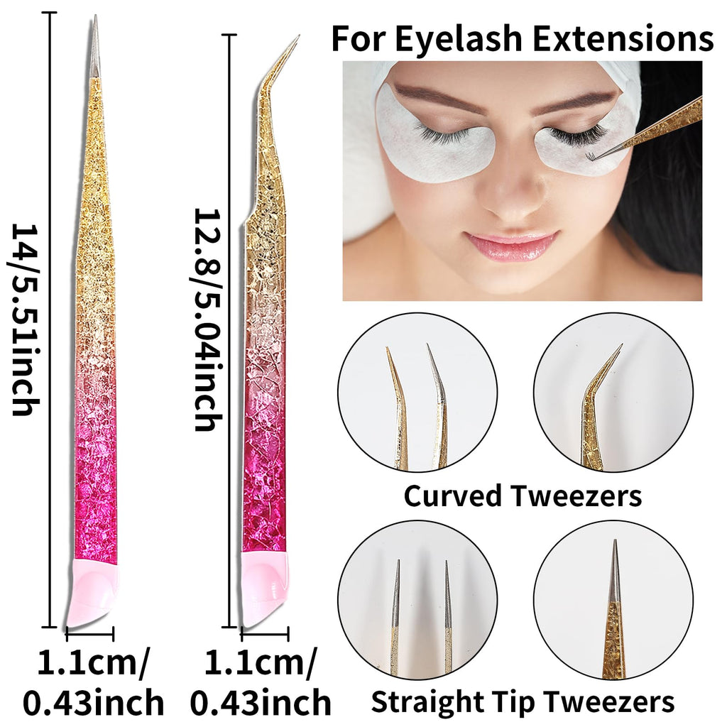 Ouligay 2Pcs Double Ended Nail Art Tweezers Stainless Steel Tweezer Straight Curved Tip Tweezers with Silicone Pressing Head for Nail Crafts Rhinestone Stickers Jewel Gem Picker Tool