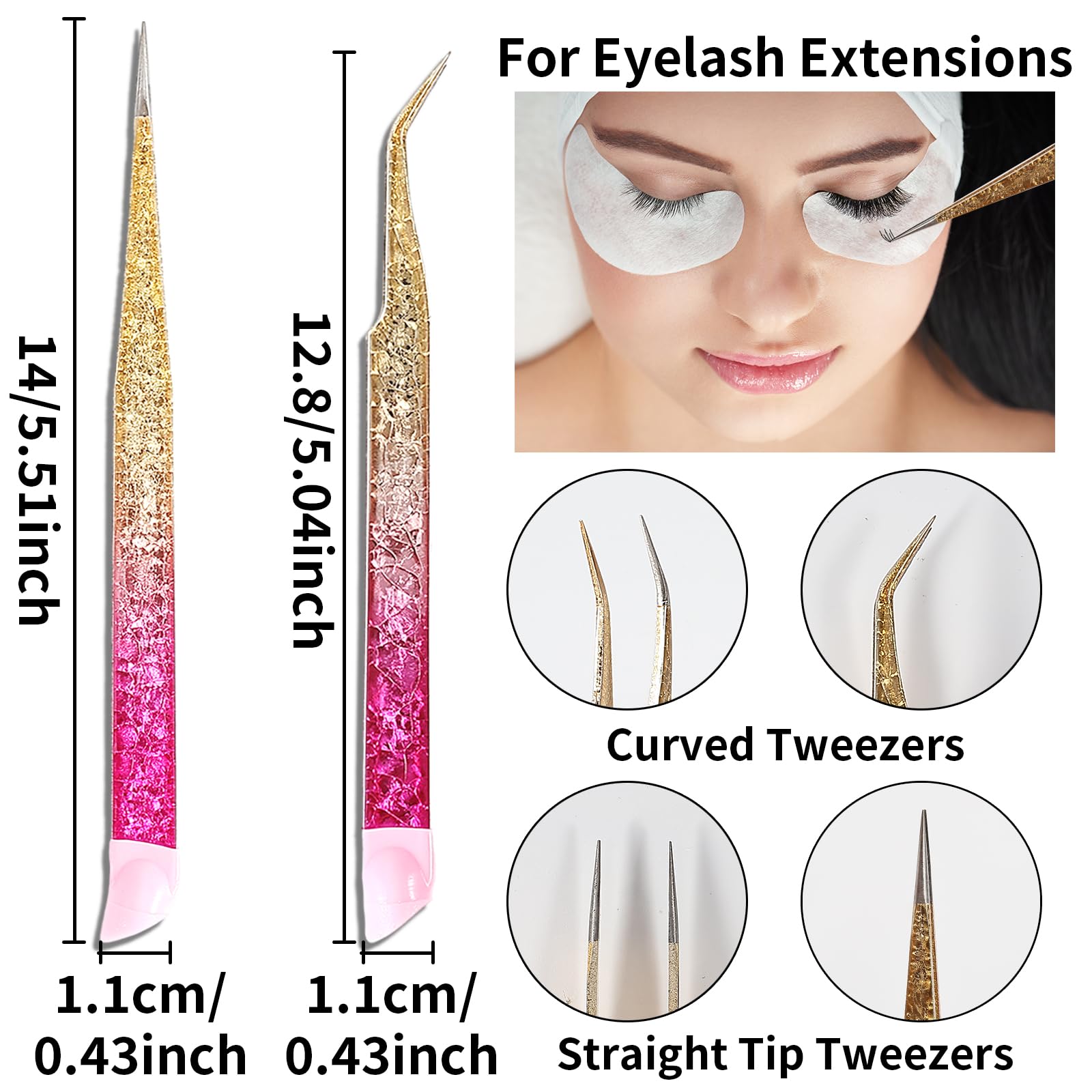 Ouligay 2Pcs Double Ended Nail Art Tweezers Stainless Steel Tweezer Straight Curved Tip Tweezers with Silicone Pressing Head for Nail Crafts Rhinestone Stickers Jewel Gem Picker Tool