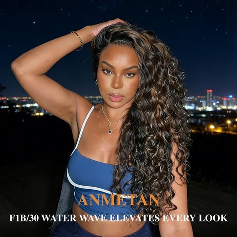 Anmetan Water Wave Ombre Human Hair 4x4 Closure 18 In, 12A F1B30 Black and Brown Honey Blonde Highlight Color Wet and Wavy Free Part Hairline 4x4 Lace Closure 100% Remy Pre Plucked with Baby Hair