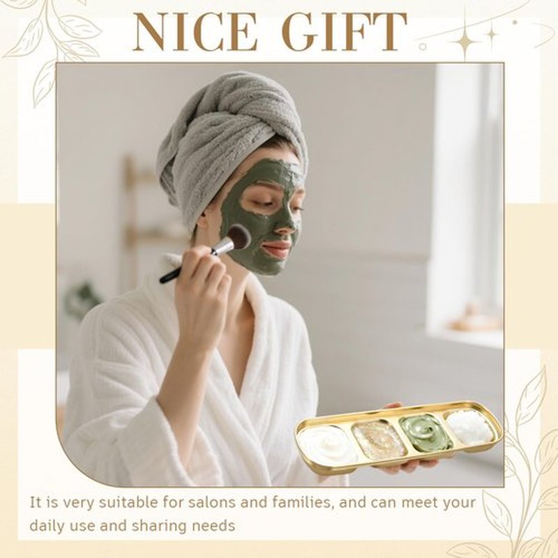 Teenyyou 4 Pcs DIY Esthetician Bowls Face Mask Tray Esthetician Supplies Stainless Steel Compartment Serving Tray Women Skincare Products for Spa Salon Aesthetician Beauty, Nail Art(Gold,Large)