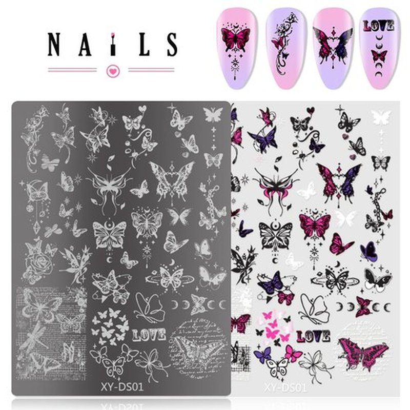 4Pcs Gothic Cute Nail Stamping Plate Set - Dark Kawaii Nail Art Templates, Stainless Steel Spooky Sweet Nail Stamp Plates with Skull & Lace Patterns for DIY Print Manicure Salon Design Gift Supplies