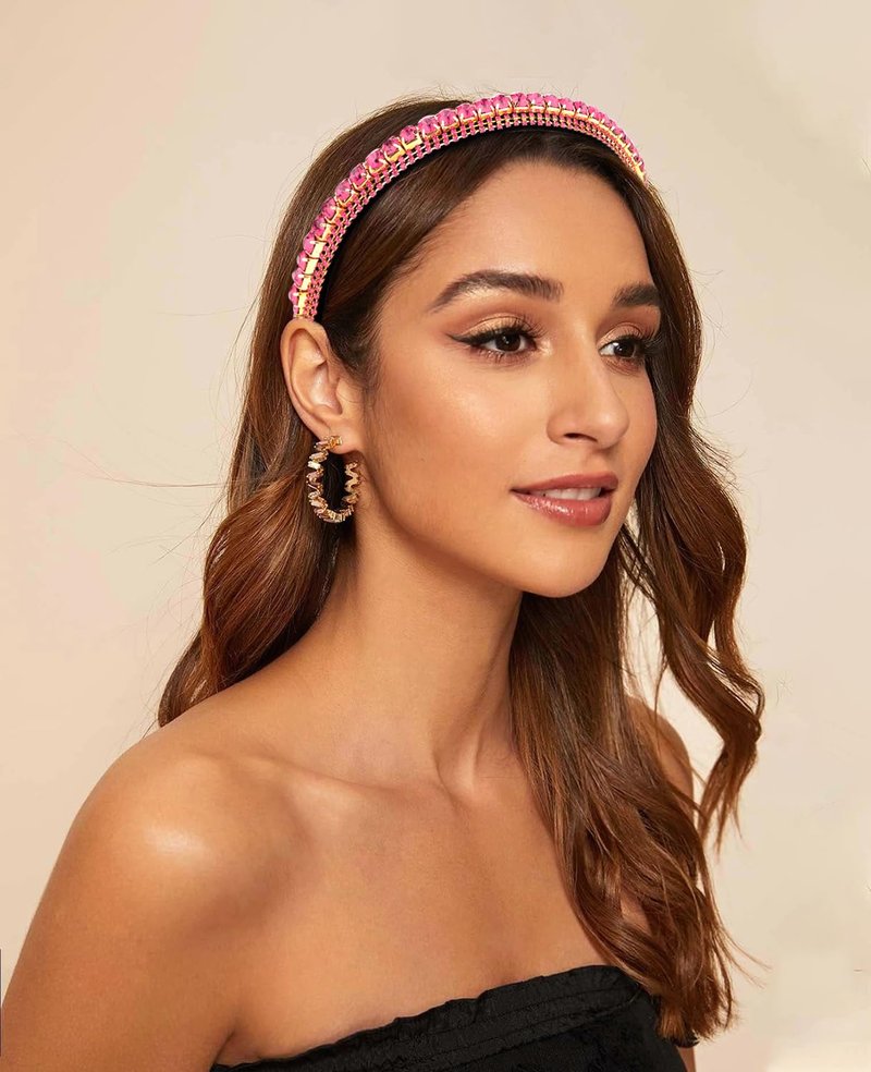 Wecoe Hot Pink Rhinestone Headband - Shine Bright Like a Diamond - Perfect for Weddings, Homecoming Prom, Birthday, Parties, and Daily Wear - Great Gift for Women and Girls!