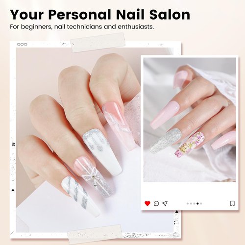 Acrylic Nail Kit for Beginners: Monomer Acrylic Nail Liquid Powder with Practice Hand U V Light Drill French Tips for Nail Starters with Everything Home Salon Gift Set (White)