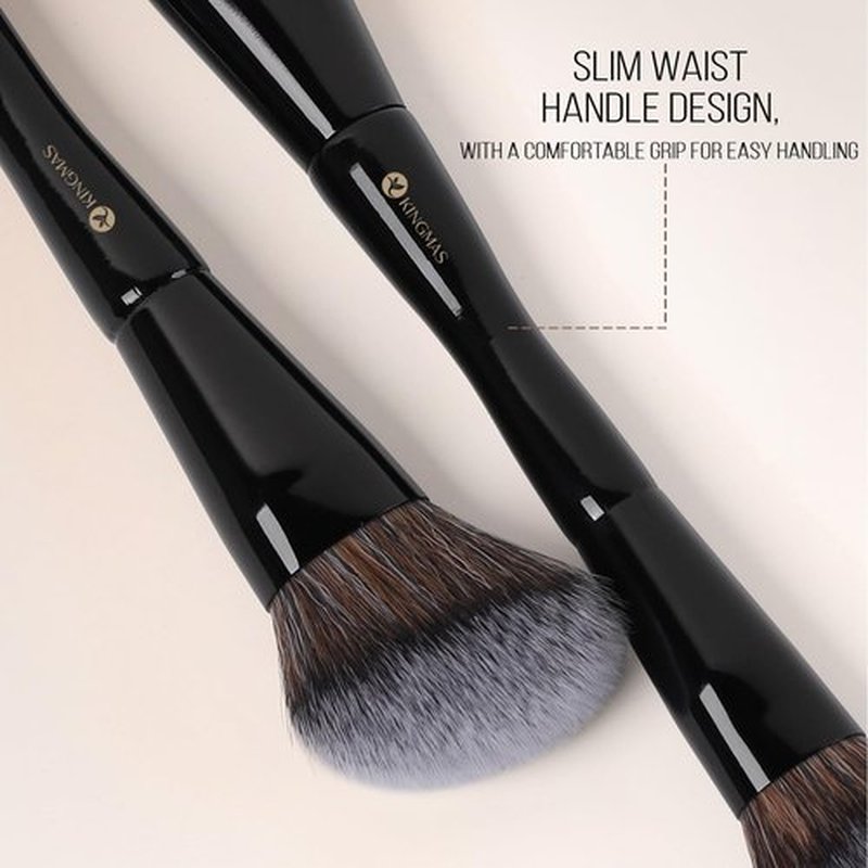 KINGMAS Foundation & Bronzer Duo Brush - Dual-Ended Angled & Round Top Makeup Brush for Flawless Blending (Black)