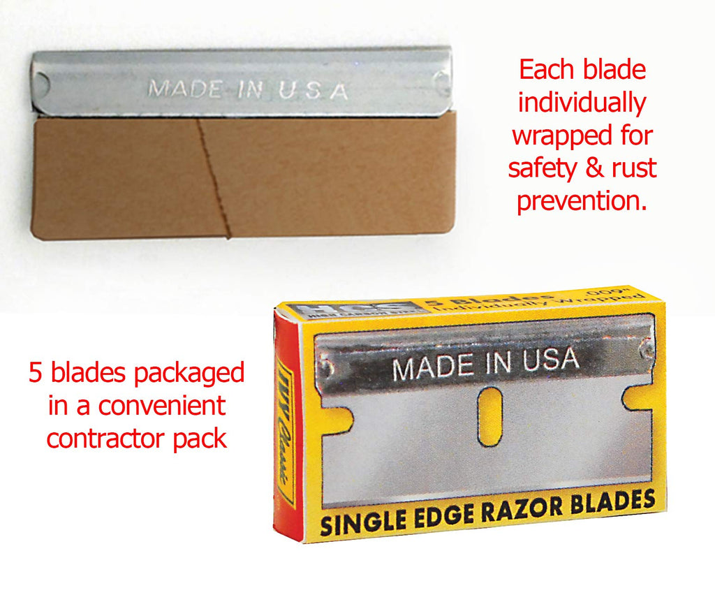 IVY Classic 11156: Razor Blade Scraper, 1 Pack, with 5 High Carbon Steel Blades, Made in USA