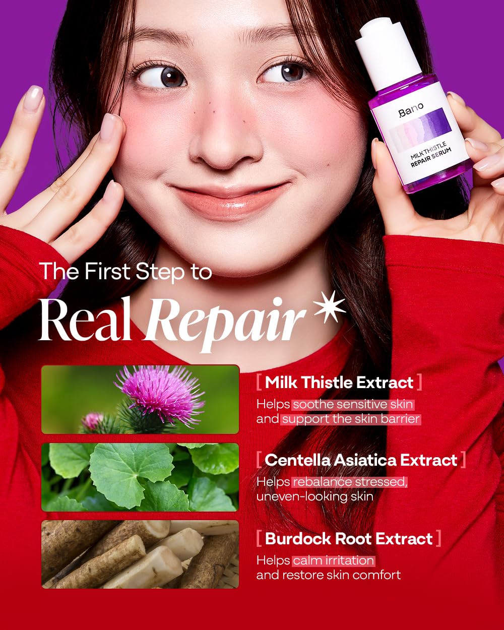 Bano Milk Thistle Repair Serum for Sensitive & Redness-Prone Skin - Calming & Barrier Repair | Hydrating, Fast-Absorbing | Korean Skincare, Fragrance Free | 1.01 fl oz