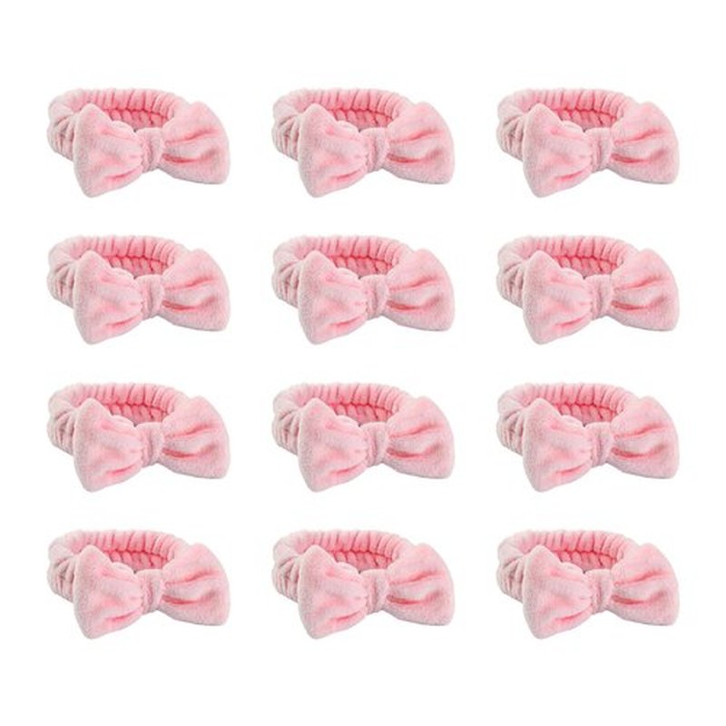 JHJEWH Spa Headbands,Makeup Headbands for Women,Facial Headband Bulk,Soft Coral Fleece Headband for Makeup,Cosmetic Head Wraps,Bow Hair Bands for Face Washing Shower Skin Care (pink, 12pcs)