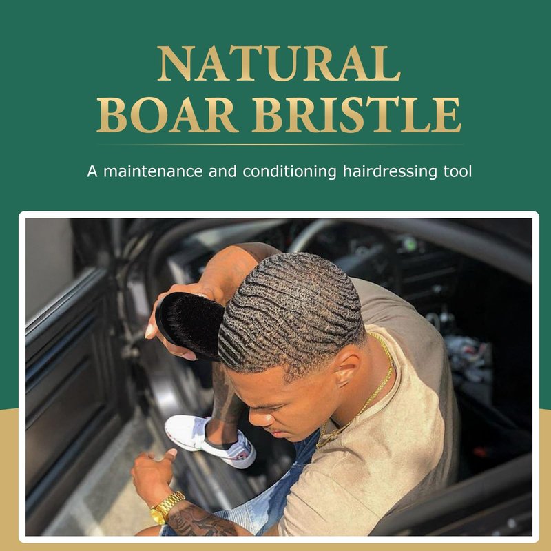 Wave Brush for Men - Made with Beech Mix Nature Boar Bristle - Smoothing Hair Brush for All Hair Types, Restores Shine and Waves