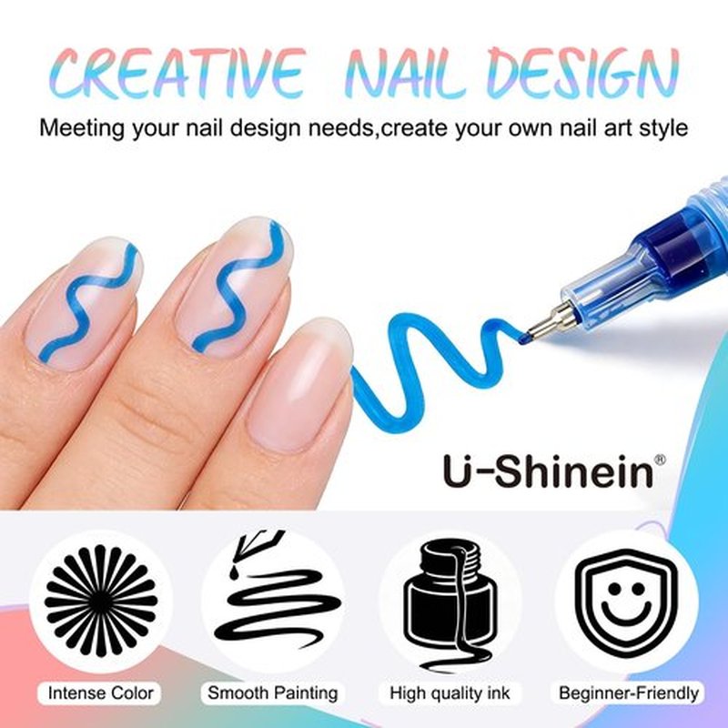 U-Shinein 2026 Colors Nail Art Pens Set, 3D Painted Drawing Nail Art Markers, Liner Graffiyi Quick Dry & Waterproof DIY Painting Pen, Doting Flower Letter Manicure Home Salon Tool 12 Pen