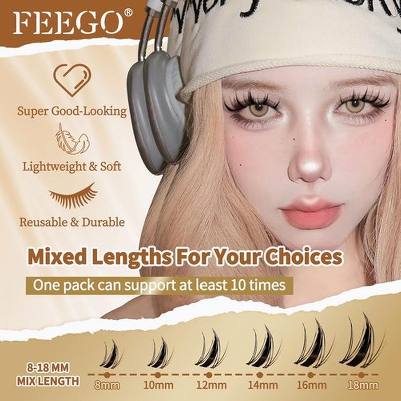 FEEGO Natural Lash Extension Kit 168Pcs Lash Clusters Kit Wispy Eyelash Extensions Individual Lashes Extensions with Bond and Seal Lash Glue and Eyelash Extension Tweezers DIY (MAGIC GIRL KIT A)
