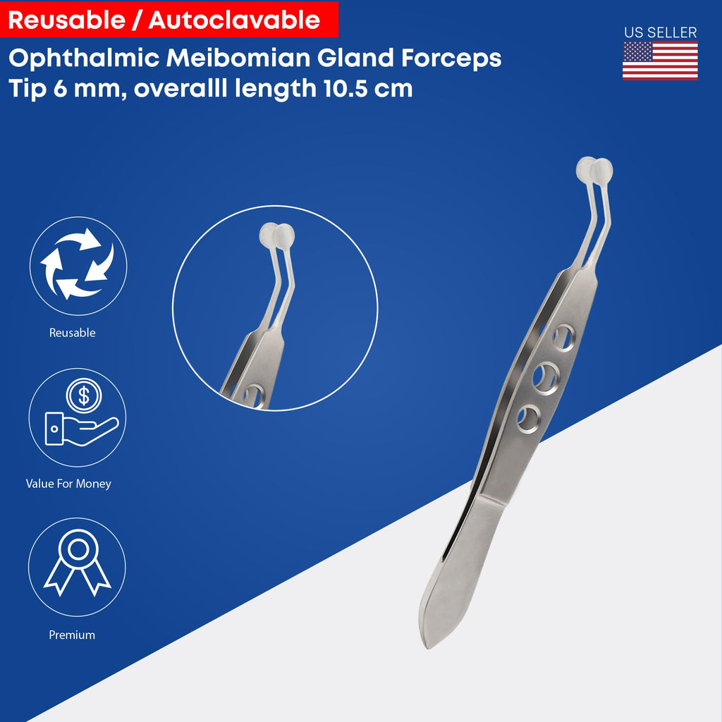 STELLMACHER Meibomian Gland Expressor Stainless Steel | Eyelid Massage Tweezers for Dry Eye Extraction | Chalazion Remover Eye Stye Treatment Cleaning Tool for Men & Women – 6mm Round Tip