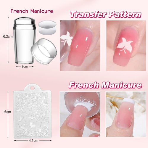 Biutee Nail Stamping Plates 2Pcs French Tip Stamp Plate 110 Patterns Nail Stamping Kit With Silicone Stamper Scraper Large Lace Line Flower Nail Art Stamping Template Valentine Holiday Gift for Women
