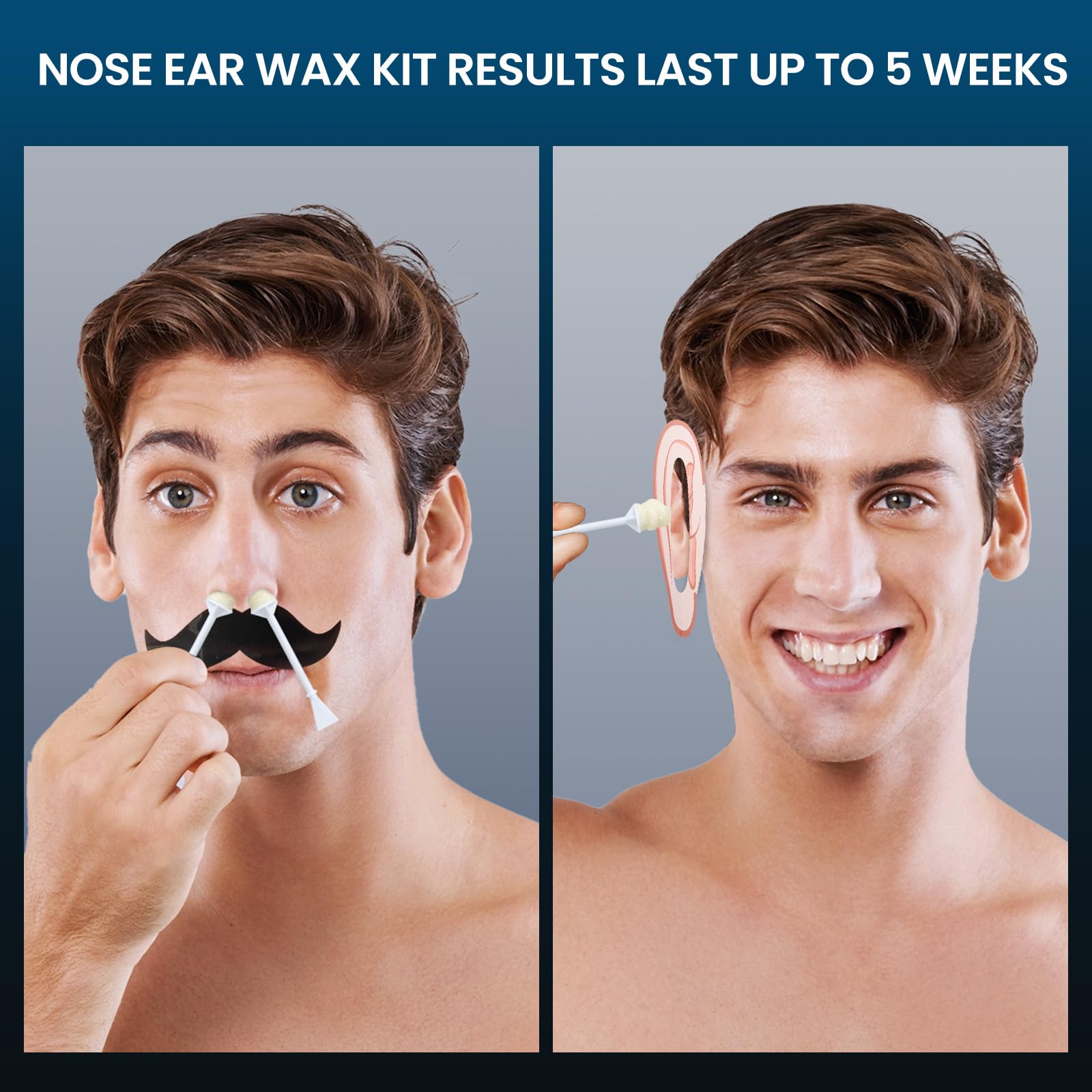Nose Wax Kit Men, Nose and Ear Hair Waxing Kit with 100g Wax, 40 Applicators, Ear Hair Removal Kit, 20 Uses, USB Fast Heat, Smart Constant Temp, Upgraded Size, Multi-Accessories, White