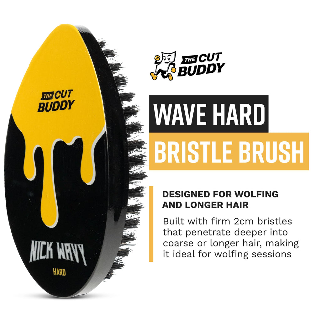 The Cut Buddy Nick Wavy Collection 360 Wave Hard Bristle Brush, Deep Penetration for Wolfing and Crown Definition, Ergonomic Grip, 7 Row