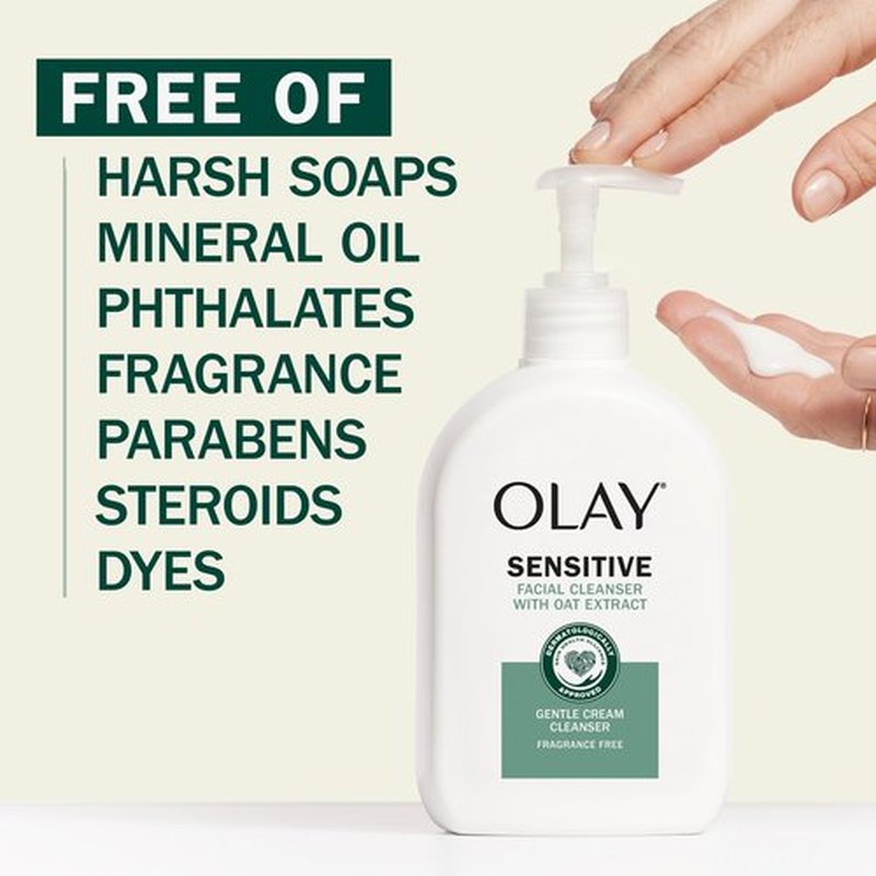 Olay Sensitive Facial Cleanser with Oat Extract Gentle Cream Cleanser, 16 fl oz