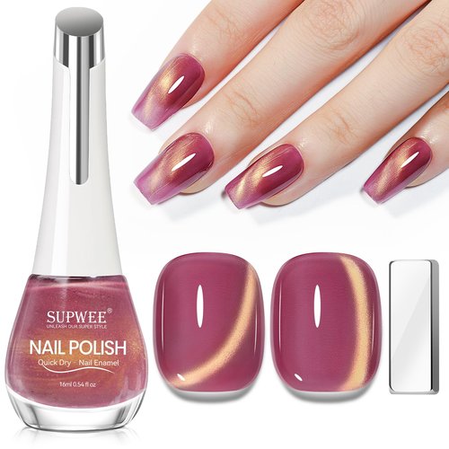 SUPWEE Magnetic Nail Polish Non Gel Cat Eye Nail Polish Quick Dry, Fast Drying Fingernail Lacquer, Air Drying, Chip Resistant, Vegan, Long Lasting, Large Capacity 16ml/0.54fl oz