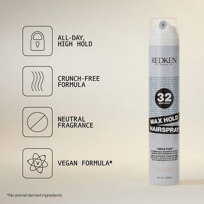 Redken Triple Pure 32 Hairspray - Extreme High Hold, Anti-Frizz Formula for All Hair Types