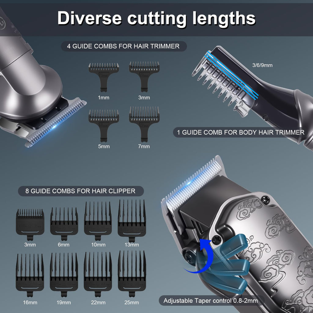 Hatteker Professional Hair Clippers for Men Beard Trimmer Clippers Set Waterproof T-Blade Trimmer Cordless Grooming Kit Nose Body Hair Barber Clippers Hair Cutting Kit