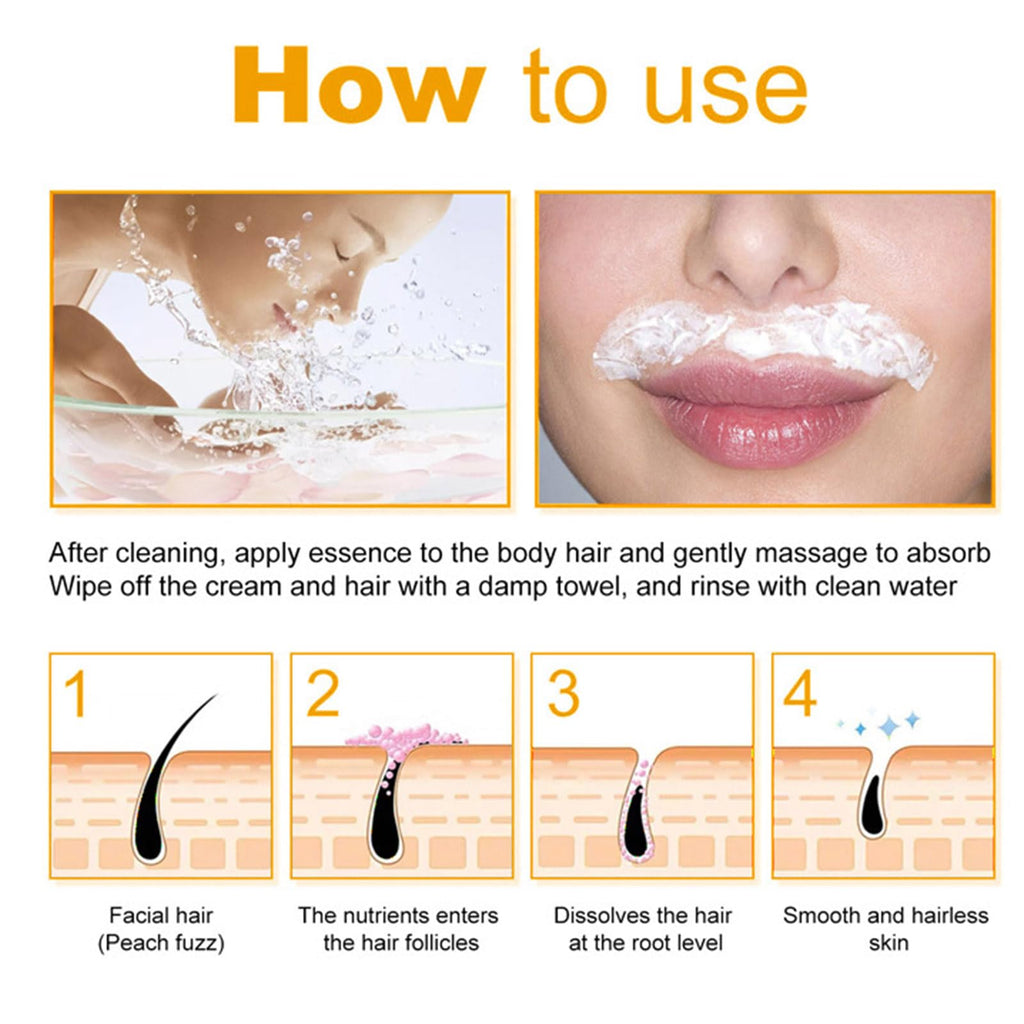 Facial Depilatory Cream, Orange Facial Hair Removal Cream for Upper Lip and Chin for Women, Womens Facial Hair Remover for Sensitive Skin, Gentle and Non-irritating (2PCS)