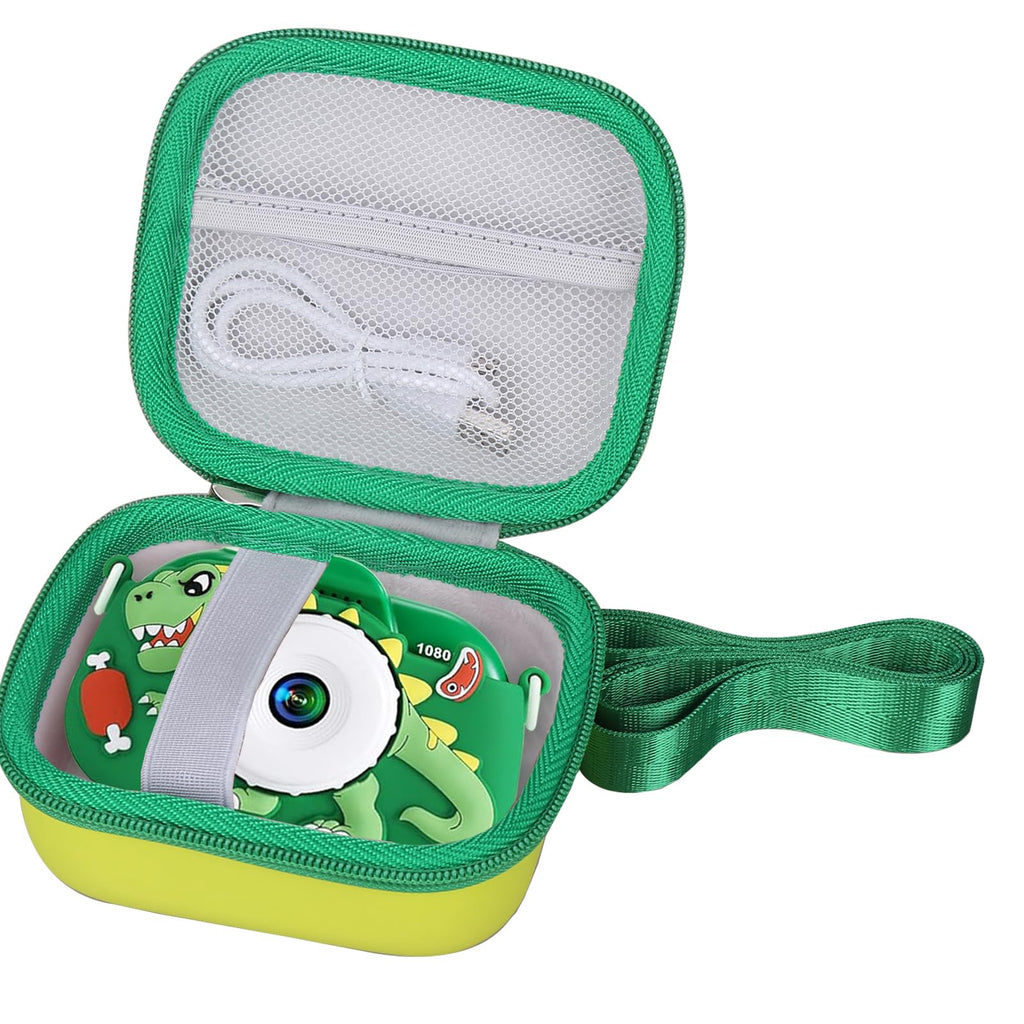 worfty Kids Camera Case Compatible with YEEHAO/Goopow/Hangrui/Masterbee/OUTUVAS/GKTZ Digital Video Camera Toys Camcorder Storage Holder Carrying - Green Dinosaur(Case Only) (Green dinosaur)